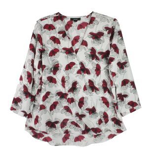 Alfani Women's Size 8 Blossom Print Surplice Blouse White Blossom